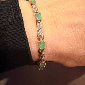 925 Sterling Silver Natural Emerald & Diamond Tennis Bracelet